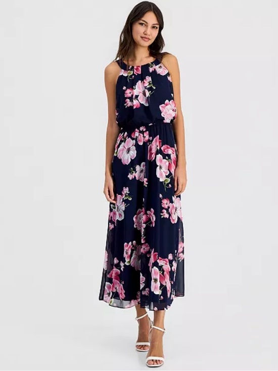 Robbie Bee Dresses & Skirts - Robbie Bee Navy Maxi Dress with Pink Floral Print